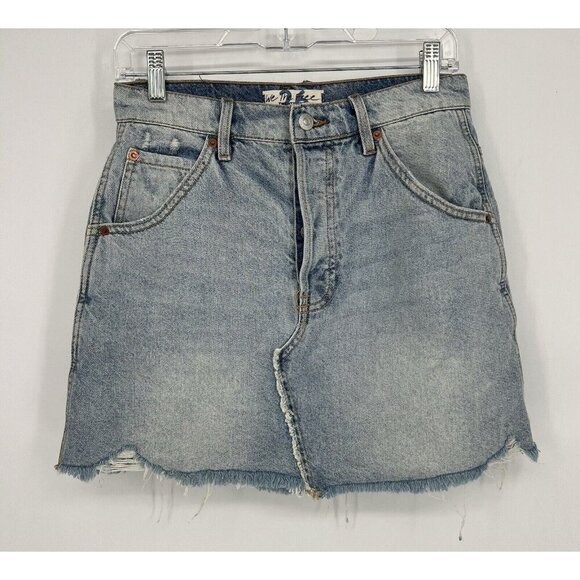 We The Free by‎ Free People Denim Cut Off Skirt Light Wash Button Fly Size 26 - Picture 1 of 8
